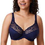 DELIMIRA Women's Plus Size Full Coverage Underwire Unlined Minimizer Lace Bra Blueberry 36E