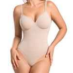 BRABIC Shapewear Bodysuits for Women Tummy Control Shapewear Seamless Backless V-Neck Tops with Built-in Bra(Beige, Small)