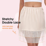 MANCYFIT Double Lace Half Slip for Women Under Dress Lace Slip Skirt Extenders Satin Under Skirt Liner Nude Small