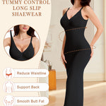Miguofan Shapewear Slips for Under Dresses Full Slip Dress for Women Tummy Control Seamless Body Shaper V Neck Slip (US, Alpha, Large, Regular, Regular, Black)