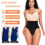 Werena Tummy Control Thong Shapewear for Women Mid High Waisted Body Shaper Underwear Lace Shaping Thong Girdle Panties(#A1 Mid Rise Black,Small)