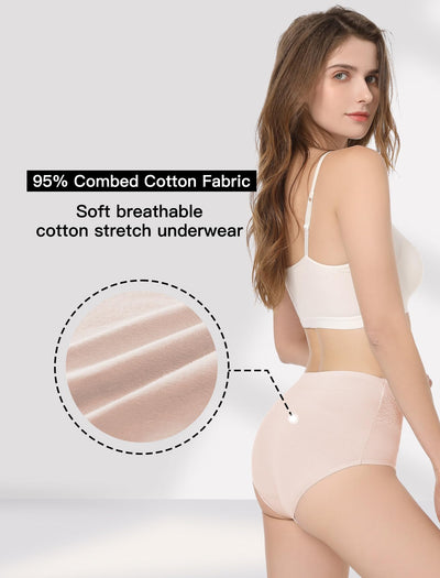 HAVVIS Women's Briefs Underwear Cotton High Waist Tummy Control Panties Rose Jacquard Ladies Panty Multipack (Brief 06-5 Pack - Assorted Colors, X-Large)