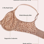 HSIA Minimizer Bras for Women Full Coverage Underwire Unlined Leopard Mesh Plus Size Convertible Bra for Big Busted Dark Beige 36DD