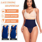 Werena Tummy Control Thong Shapewear for Women Mid High Waisted Body Shaper Underwear Lace Shaping Thong Girdle Panties(#A1 Mid Rise Blue,Small)