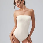 OQQ Womens Tube Bodysuits Strapless Basic Sleeveless Ruched Stretch Classic-Fit Tops Sexy Bodysuits