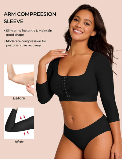 EUYZOU Arm Compression Sleeves for Women Post Surgery Front Closure Bra Slimming Arm Lipo Shapewear Top Square Neck - Black XL