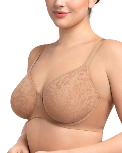 HSIA Minimizer Bra for Women - Full Coverage Seamless Lace Bra Plus Size Underwire Unlined Bra for Heavy Breast Dark Beige