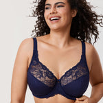 DELIMIRA Women's Plus Size Full Coverage Underwire Unlined Minimizer Lace Bra Blueberry 36E