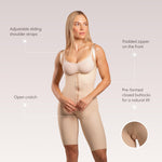Isavela Body Suit Mid Thigh Length W/Suspender Closed Buttocks Enhancing Compression Girdle W/Zipper (BE07) (LG, Black, l)