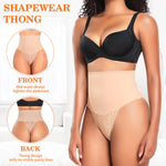 Werena Tummy Control Thong Shapewear for Women High Waist Shaping Thong Panties Body Shaper Lace Underwear (Lace Beige-7, Medium)