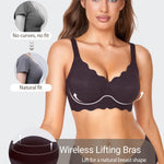 Gailife Scalloped Jelly Bras for Women No Underwire Wireless Seamless Push Up Bralettes Soft Comfort Everyday Tshirt Bra -L/Dark Grey (Magic Black)