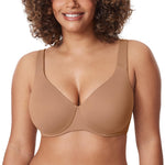 DELIMIRA Minimizer Bras for Women Full Coverage Plus Size Underwire Unlined Supportive Seamless Bra Gravel Beige 38DD