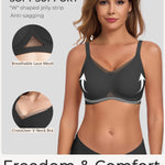 Gailife Womens Wireless V Mesh Comfortable Bra Seamless Bralette Push Up Brassiere No Underwire Supportive Tshirt Everyday Bra, Black, L