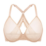 DELIMIRA Women's Front Closure Bras Racerback Sheer See Through Full Coverage Plus Size Underwire Unlined Bra Beige 36DD