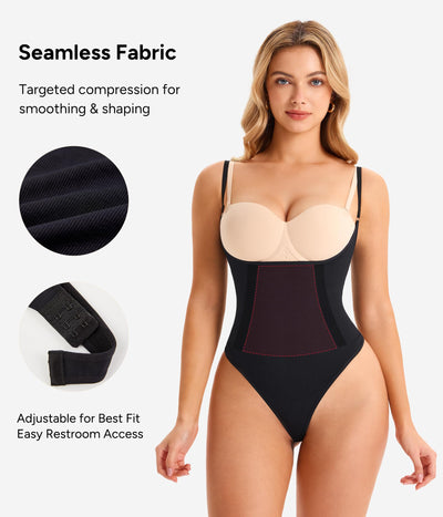 Nebility Shapewear for Women Bodysuit Tummy Control Body Shaper Open Bust Slim Belly Seamless Thong Body Suits (Black, Large)