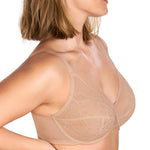 HSIA Minimizer Bras for Women Enchante Full Coverage Underwire Bras Plus Size Lifting Floral Lace Bra for Heavy Breast Warm Beige