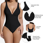 SHAPERIN Women's Deep V Neck Shapewear Bodysuit Double Lined Plunge Low Back Tummy Control Thong Backless Body Shaper