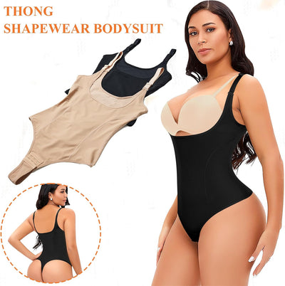 Werena Thong Shapewear Bodysuit for Women Tummy Control Open Bust Body Shaper Slimmer Shaping Thong