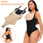 Werena Thong Shapewear Bodysuit for Women Tummy Control Open Bust Body Shaper Slimmer Shaping Thong(#1 Pure Black,Medium)