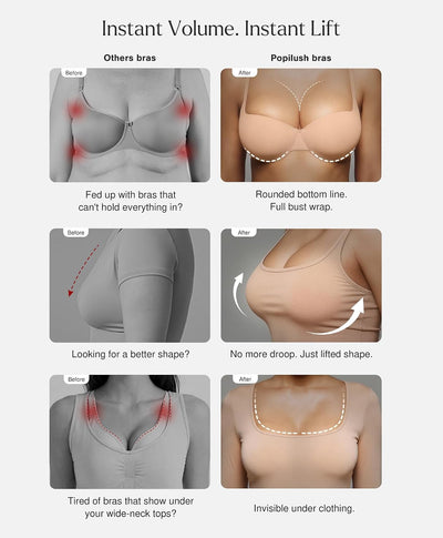 Popilush Push Up Bra Balconette Underwire Demi Seamless T-Shirt Bras