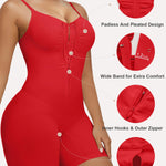 SHAPERX Women's Shapewear Bodysuit Tummy Control Seamless Zip-Up Body Shaper Waist Defining Silhouette,SZ5862-Red-S/M