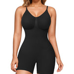 Nebility Black Bodysuit Women - Tummy Control V Neck Body Suits Seamless Shapewear Smooth Fit Everyday Wear Body Shaper Mid Thigh Shorts
