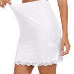 Vlazom Women's Satin Half Slip for Under Dresses Above Knee Underskirt with Lace Trim White Size Small