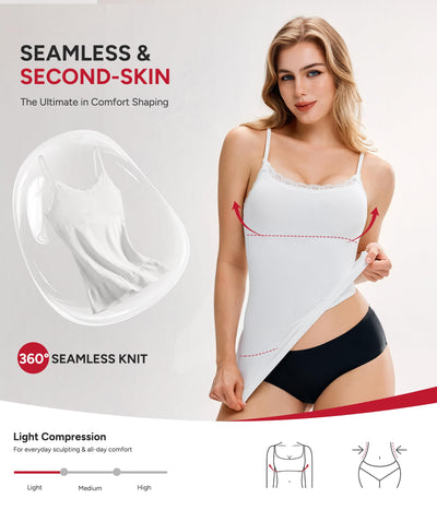 Nebility Compression Tanks for Women Tummy Control Shapewear Tank Top Seamless Body Shaper Lace Cami Camisoles(X-Large, White)