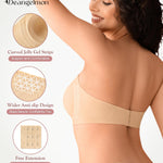 Strapless Jelly Bras for Women Push Up Wireless Seamless Non Slip Bandeau Bra Womens Supportive Padded Tube Bra No Underwire(Nude,L)