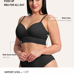 FeelinGirl Wireless Supportive Push Up Bras for Women No Underwire Bralette Comfortable Seamless Tshirt Low Back Bra with Padded for Everyday Black M