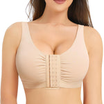 BRABIC Front Closure Post Surgery Minimizer Bras for Women Full Coverage Surgical Wireless Everyday Bras (Beige,Large)