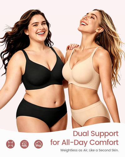 Gailife Smooth Wireless Jelly Bras for Women No Underwire Seamless Push Up Bra Full Coverage Soft Suppor Tshirt Bralettes -BR,L Brown
