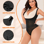 Werena Thong Shapewear Bodysuit for Women Tummy Control Open Bust Body Shaper Slimmer Shaping Thong(#2 Smoothing Black,XX-Large)
