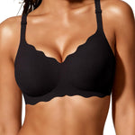 Gailife Scalloped Jelly Bras for Women No Underwire Wireless Seamless Push Up Bralettes Soft Comfort Everyday Tshirt Bra -L/Dark Grey (Magic Black)