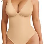 FeelinGirl Shapewear Bodysuits for Women Tummy Control Body Suits Deep V Neck Thong Body Shaper