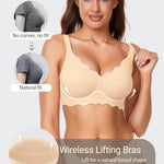 Gailife Scalloped Jelly Bras for Women No Underwire Wireless Seamless Push Up Bralettes Soft Comfort Everyday Tshirt Bra -ND,S Nude