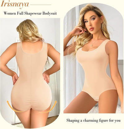 Irisnaya Shapewear Bodysuit Scoop Neck Tank Tops for Women Tummy Control Waist Trainer Vest Full Body Shaper