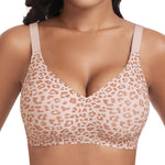 Wireless Jelly Bras for Women V Neck Seamless No Underwire Tshirt Bras Comfortable Padded Bralettes Everyday Bra with Support(A1#Leopard Pink(v Neck),Large