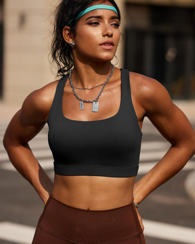 RUNNING GIRL Sports Bras for Women, Molded Cup High Impact Black Sports Bra Workout Bras for Women High Support Racerback(WX3046 Black M)
