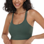 HSIA Sports Bras for Women Strappy Criss Cross Back Medium Support Yoga Crop Top with Removable Padded Cup Army Green