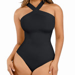 Lover-Beauty Body Suits for Women Shapewear Bodysuits Tummy Control Halter Top Bodysuit Thong Body Suit Criss Cross Shapewear Bodysuit Black