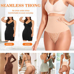 Werena Tummy Control Thong Shapewear for Women High Waist Shaping Thong Panties Body Shaper Lace Underwear (Lace Beige-7, Medium)