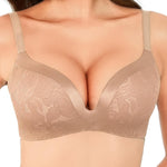 Popilush Lace Wireless Bras with Support and Lift - Push Up Bra for Women No Underwire Comfy Deep V Bralettes Fits B-D Cups