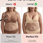 OEAK Womens Deep V Bras Wireless Comfortable Bra Supportive No Underwire Bras Tshirt Push Up Bralettes Plunge Seamless Bra Beige M Plus