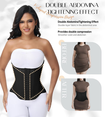 SHAPSHE Waist Trainer for Women Tummy Control Cincher Corset Shapewear Working Out Body Shaper with Hooks Black M