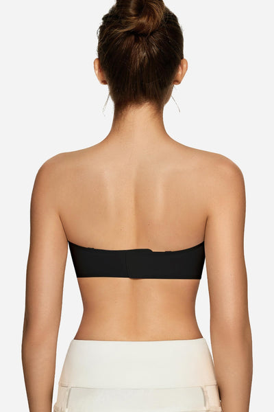 OEAK Womens Strapless Bras Jelly Push Up Bandeau Bra Non Slip Wireless Supportive Padded Bras Seamless Comfortable Tube Bra Large Black