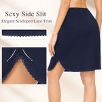 Wikoan Women's Half Slips Soft Modal Petticoat with Lace Trim Side Slit Slips for Under Dress,Navy Blue,3X-Large