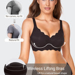 Gailife Scalloped Jelly Bras for Women No Underwire Wireless Seamless Push Up Bralettes Soft Comfort Everyday Tshirt Bra -BK,L Black