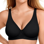 OEAK Womens Deep V Bras Wireless Comfortable Bra Supportive No Underwire Bras Tshirt Push Up Bralettes Plunge Seamless Bra Carbon Black S