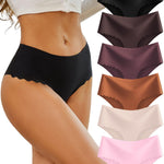 Sth Big High Waisted Seamless Underwear for Women No Show Panties Cheeky Scalloped Edge Bikini Breathable Briefs 6 Pack, Large